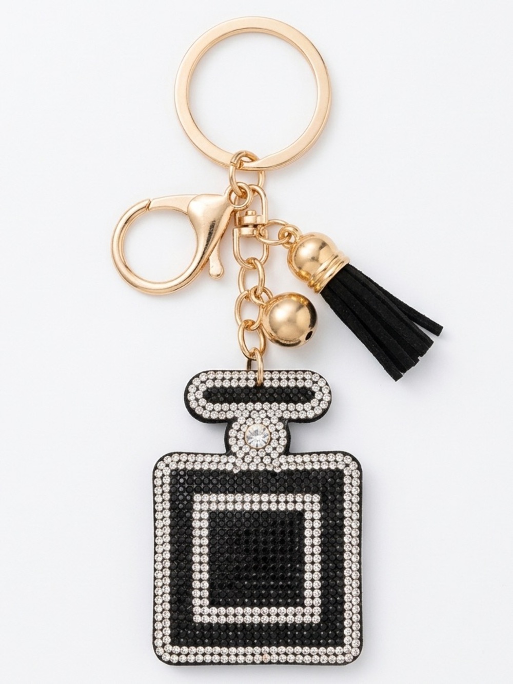 Rhinestone Black Perfume Bottle Keychain